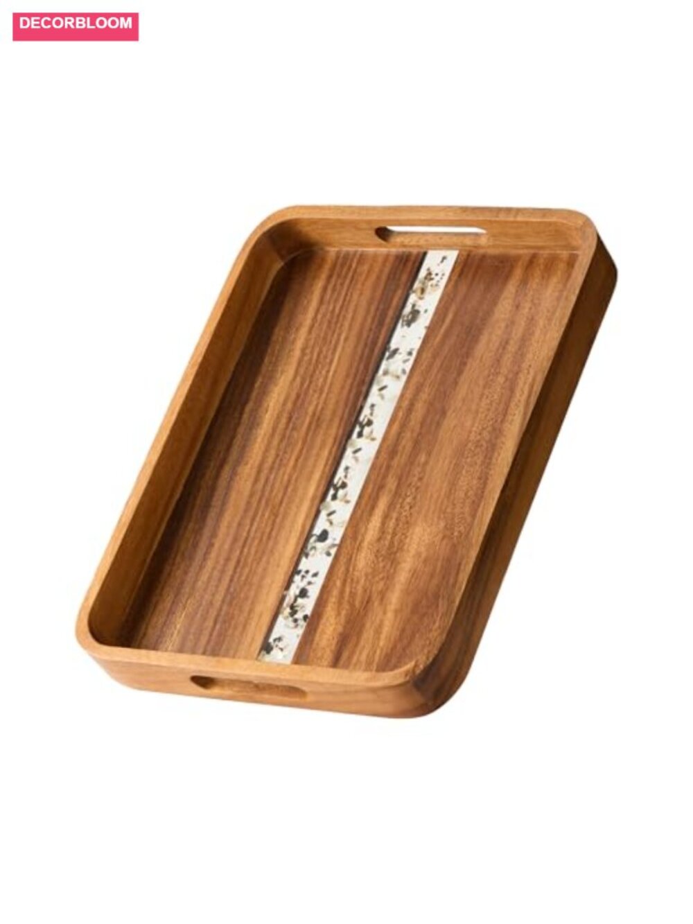 Acacia Wood Serving Tray with Handles Rectangular Decorative Ottoman Tray